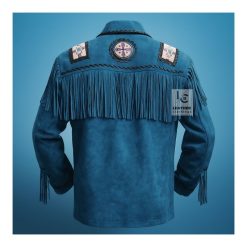 Marvelous Men Blue Suede Eagle Beaded Jacket MEBSJ2