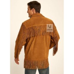 Mens Brown Suede Fringe Jacket Cowboy Jacket Back Side