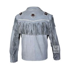 Men's Gray Suede Western Jacket Fringed And Beaded MSWJ103G