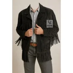 Men’s Western Suede Black Jacket With Fringes