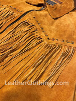 Men's Suede Fringe Jacket Close up