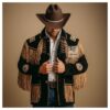 Men’s Western Black Suede Jacket With Gold Fringes & Beads MBSWJ1