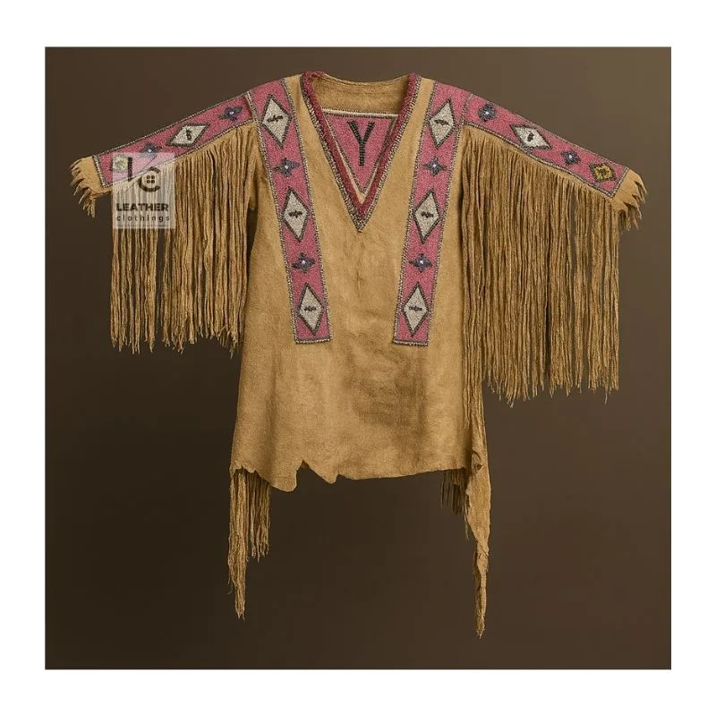 Beaded Leather Fringe Shirt - Native-Inspired Powwow Style Shirt
