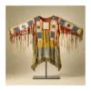 Men's Star Trail powwow style beaded buckskin fringe shirt with geometric star beadwork and long multicolor fringe