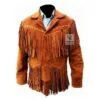 Men's Saddle Peak fringe suede leather jacket with Western yoke and cascading fringe