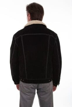 scully sherpa lined western leather jacket rear view