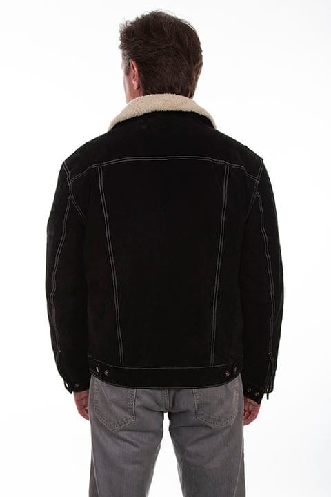 scully sherpa lined western leather jacket rear view
