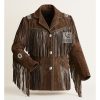 Stylish Men Dark Brown Suede Jacket With Fringes Beads MSWJ103DB