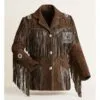 Stylish Men Dark Brown Suede Jacket With Fringes Beads MSWJ103DB