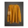 Men's golden buckskin fringe shirt with asymmetrical side fringe and lace-up neckline