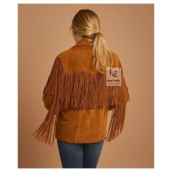 Women Brown Suede Jacket With Fringes WSJ9