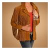 Women Brown Suede Jacket With Fringes WSJ9