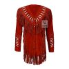 Women’s Cowgirl Western Red Suede Jacket With Fringes, Bones & Rivets WSJ1