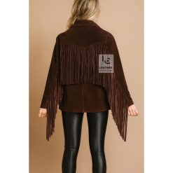 Women’s Western Cowgirl Brown Suede Jacket With Fringes WSJ10