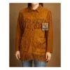 Women’s caramel brown suede fringe western jacket with front pockets