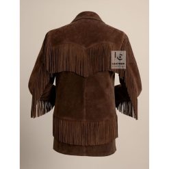 Womens Western Cowgirl Brown Suede Jacket With Fringes WSJ17