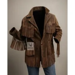 Women’s brown suede fringe jacket with Western styling