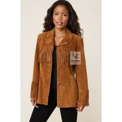 Women’s Western Cowgirl Brown Suede Jacket With Fringes WSJ2