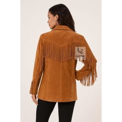Women’s Western Cowgirl Brown Suede Jacket With Fringes WSJ2