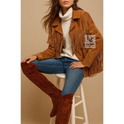 Women’s Western Cowgirl Brown Suede Jacket With Fringes WSJ4