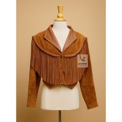 Women’s Western Cowgirl Brown Suede Short Jacket With Fringes WSJ12