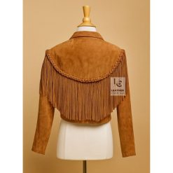 Women’s Western Cowgirl Brown Suede Short Jacket With Fringes WSJ12