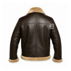 B3 mens shearling bomber jacket brown sheepskin leather back view