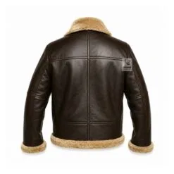 B3 mens shearling bomber jacket brown sheepskin leather back view