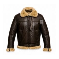 B3 Mens Shearling Bomber Jacket brown sheepskin aviator jacket front
