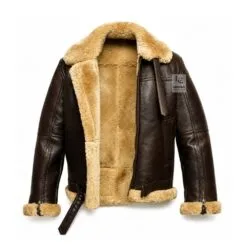 B3 Mens Shearling Bomber Jacket brown sheepskin aviator jacket front