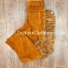 Women’s golden tan suede fringe western pants with long side fringe