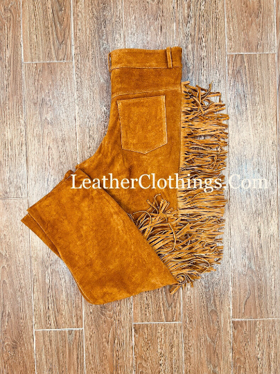 Men's Western Yellow Suede Fringes Pants