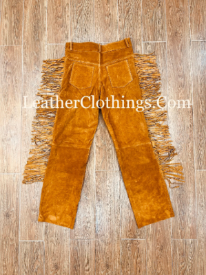 Western Tan Brown Suede Fringes Pant, MSP9C