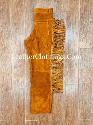 Western Tan Brown Suede Fringes Pant, MSP9C