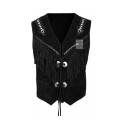 Men's Black Suede Fringe Concho Vest crafted from genuine suede leather