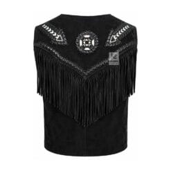 Men's Black Suede Fringe Concho Vest crafted from genuine suede leather