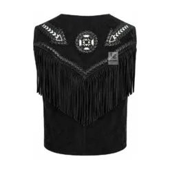 Men's Black Suede Fringe Concho Vest crafted from genuine suede leather