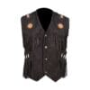 Men's Black Suede Fringe Vest with Beaded Medallions crafted from genuine suede leather