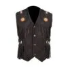 Men's Black Suede Fringe Vest with Beaded Medallions crafted from genuine suede leather