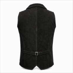 Men's Black Suede Leather Dress Vest with Notch Lapel crafted from genuine suede leather Backside