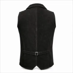 Men's Black Suede Leather Dress Vest with Notch Lapel crafted from genuine suede leather Backside