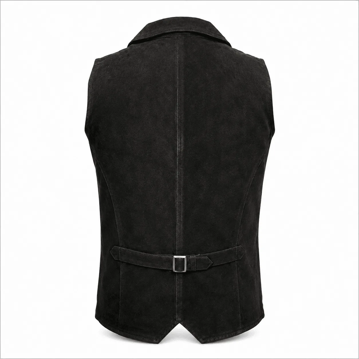 Men's Black Suede Leather Dress Vest with Notch Lapel crafted from genuine suede leather Backside