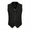 Men's Black Suede Leather Dress Vest with Notch Lapel crafted from genuine suede leather