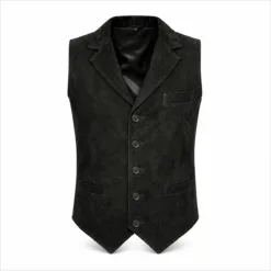Men's Black Suede Leather Dress Vest with Notch Lapel crafted from genuine suede leather