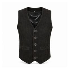 Men's Black Suede Leather V-Neck Vest crafted from genuine suede leather