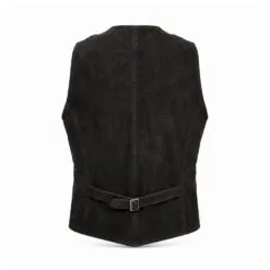 Men's Black Suede Leather V-Neck Vest crafted from genuine suede leather