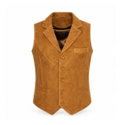 Men's Tan Suede Leather Dress Vest with Notch Lapel crafted from genuine suede leather