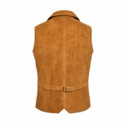 Men's Tan Suede Leather Dress Vest with Notch Lapel crafted from genuine suede leather