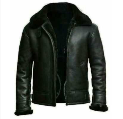 RAF B3 Bomber Aviator Jacket Black Sheepskin Pilot Flight Coat 1