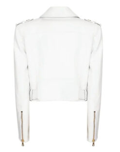 Women Metallic White Leather Jacket WMJ12